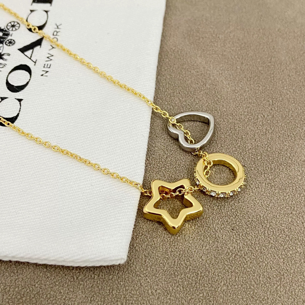 Coach Star Heart Geometric Detachable Pendant Metal Necklace